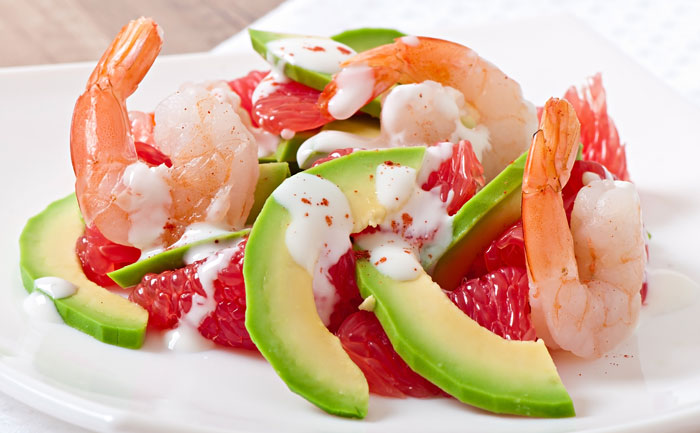 Salade de crevettes au pamplemousse et à l'avocat